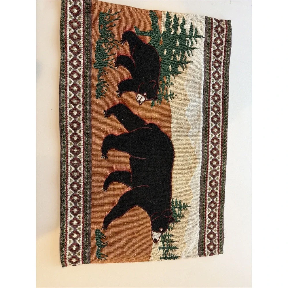 Kinara Black Bear Placemats Set 4 Woven Southwestern Native American 12x19
